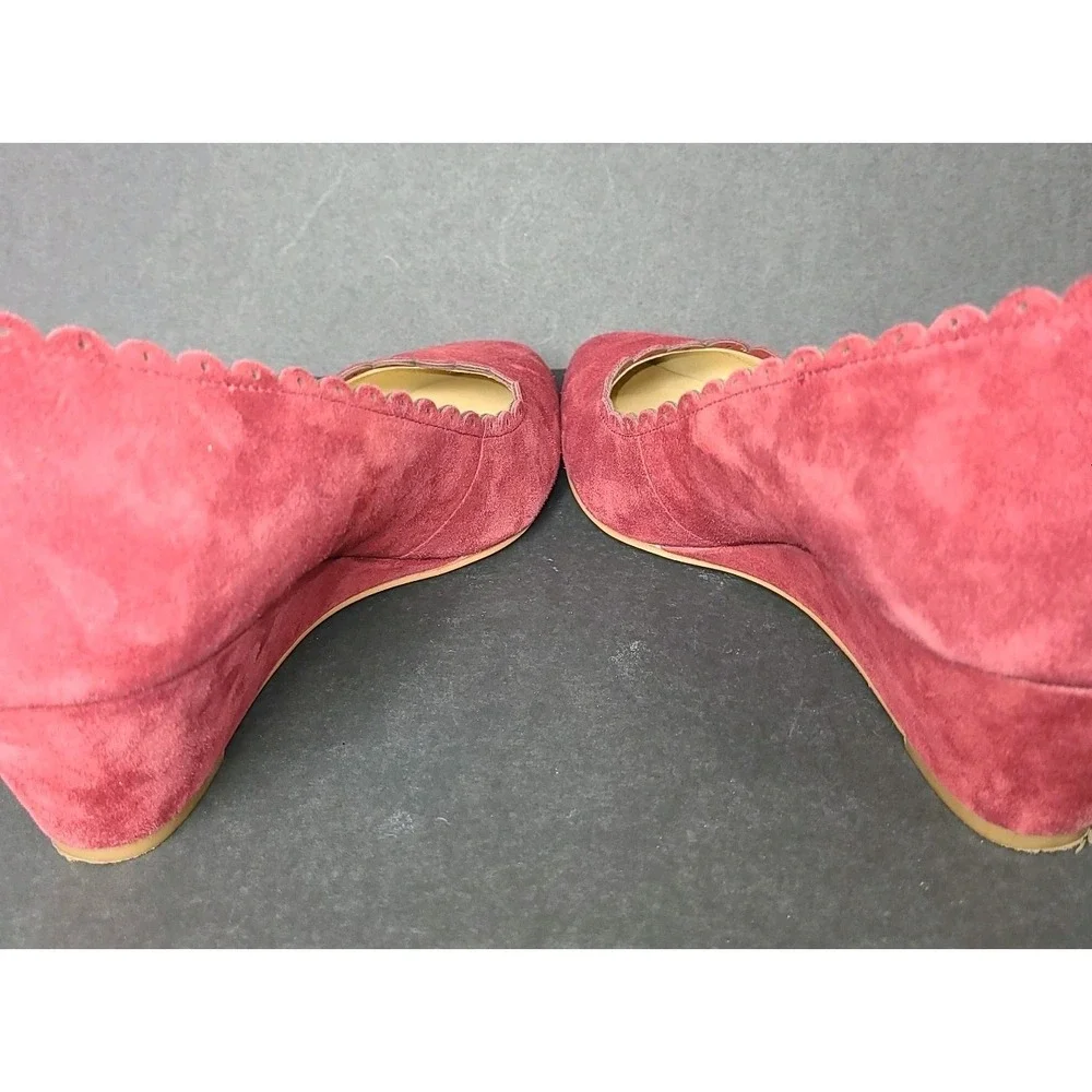 Talbots Women's Suede Scalloped Heels Red 8N 2